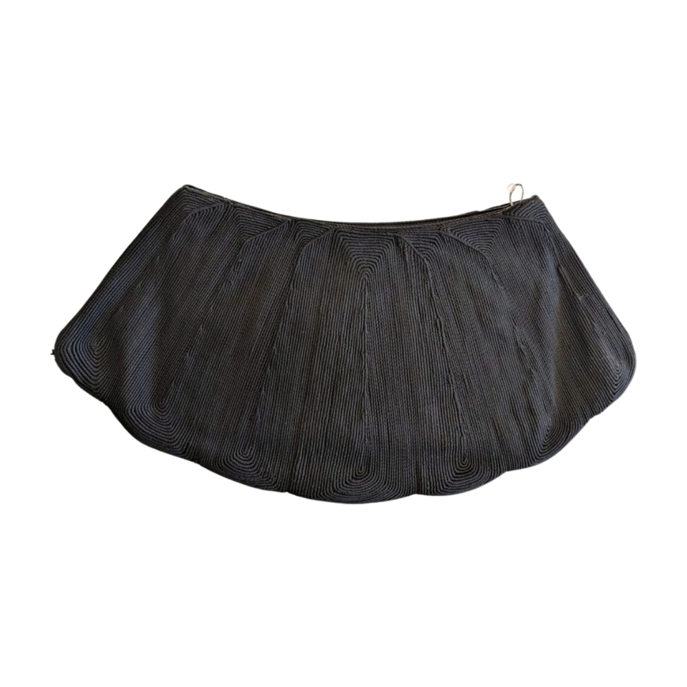 Vintage 40s Genuine Cordes Oversize Black Art Deco Clutch‎ with Lucite Zip Pull